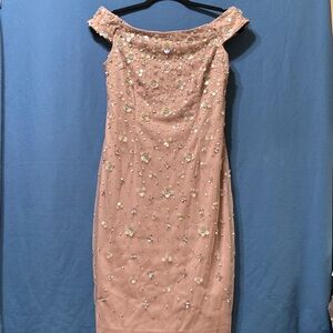Used Adrianna Papell dress with sheer outer with sequins open shoulders size 6